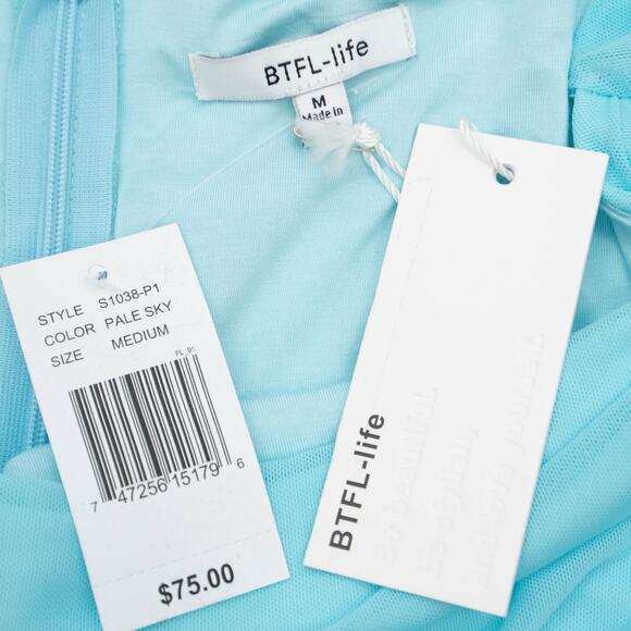 BTFL life Pale Sky Tea Shop Shirred Stretch Mesh Tulip Hem Skirt Size M - Picture 6 of 8